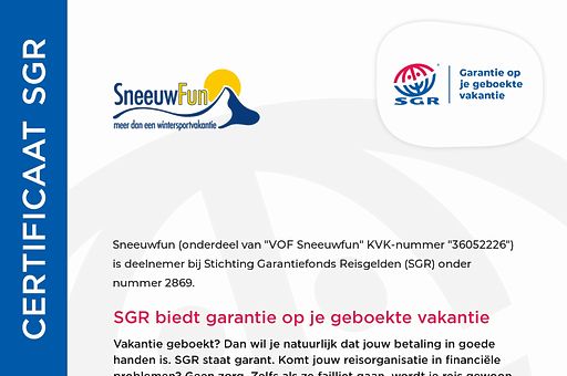 SGR garantiesertificaat ; Jouw reisgeld is altijd gedekt